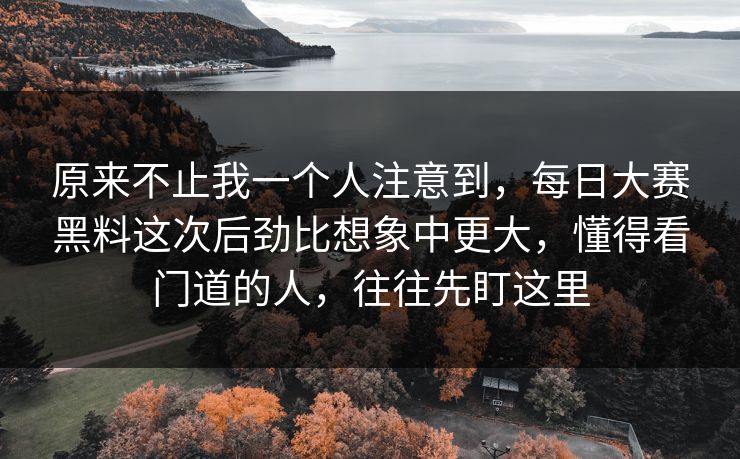 原来不止我一个人注意到，每日大赛黑料这次后劲比想象中更大，懂得看门道的人，往往先盯这里