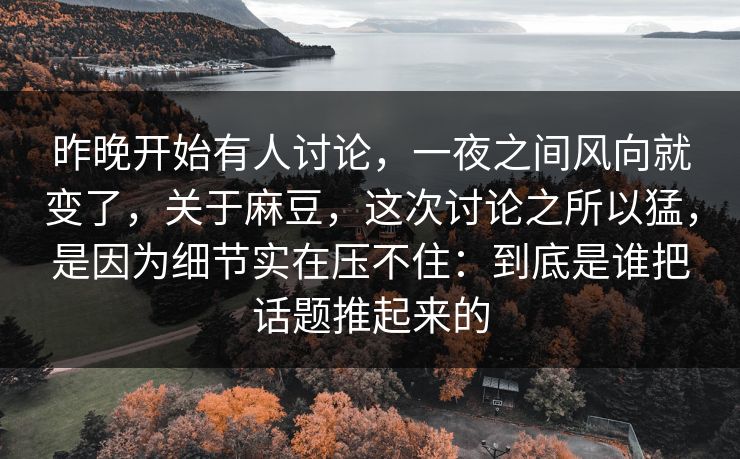 昨晚开始有人讨论,一夜之间风向就变了,关于麻豆,这次讨论之所以猛,是因为细节实在压不住:到底是谁把话题推起来的 昨晚开始有人讨论,一夜之间风向就变了,关于麻豆,这次讨论之所以猛,是因为细节实在压不住:到底是谁把话题推起来的
